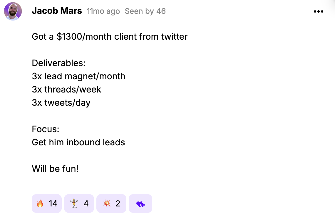 Jacob Mars — $1,300/month client
